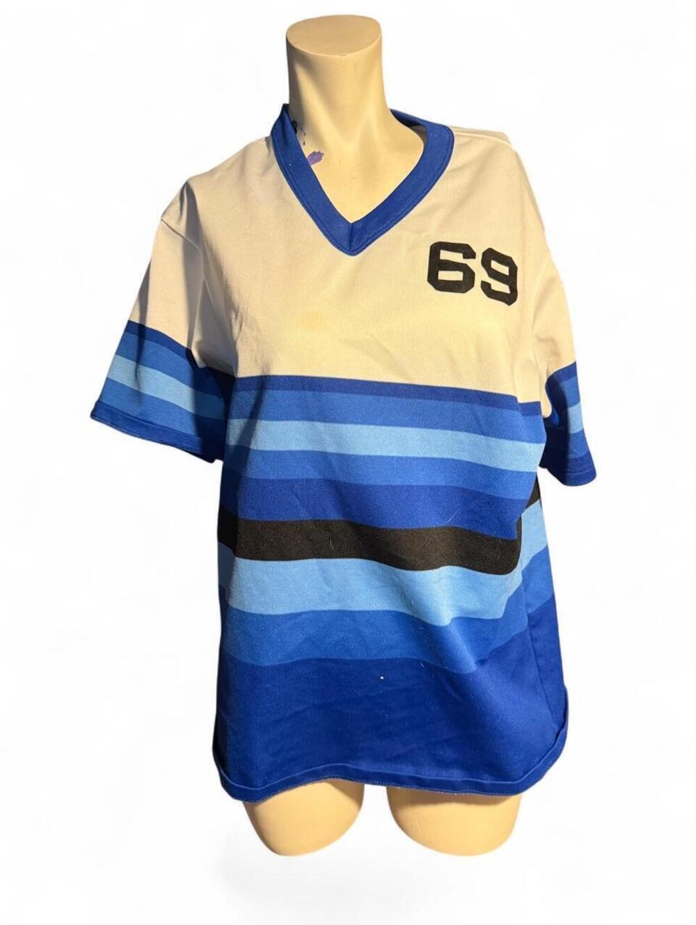 Majestic Athletic Men's Blue and White Shirt